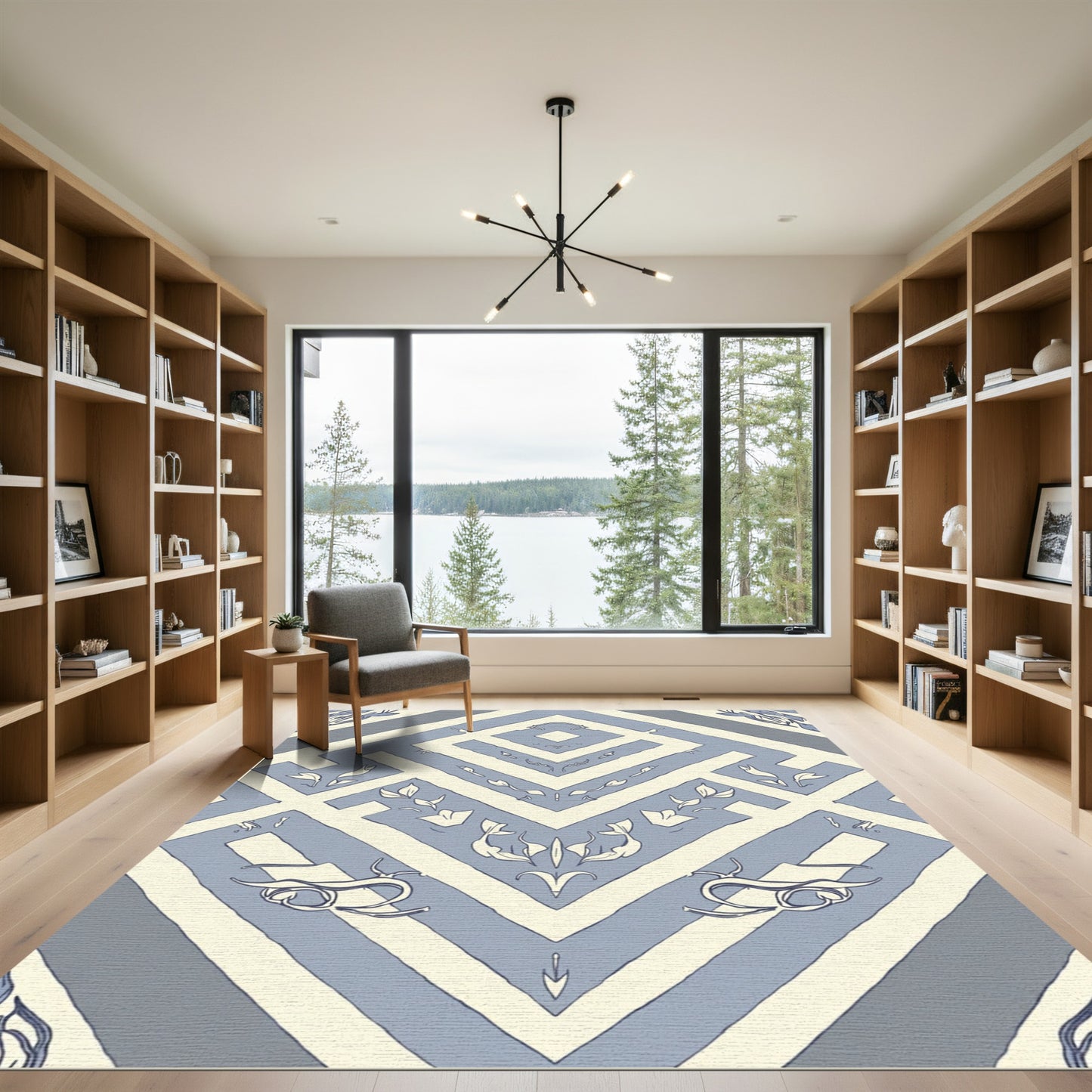 Pale Blue Cream Geometric Maze Rug