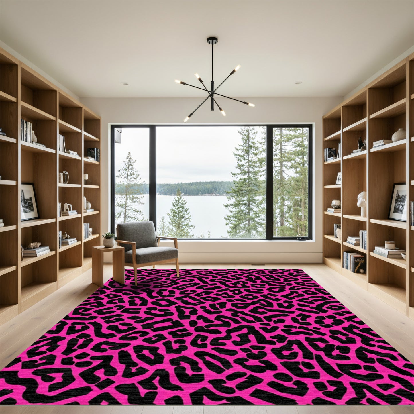 Vivid Pink Black Leopard Spots Rug