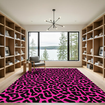 Vivid Pink Black Leopard Spots Rug