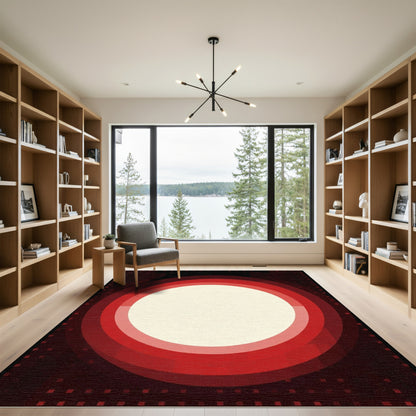 Crimson Radial Concentric Circles Rug