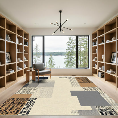 Abstract Beige Black Geometric Overlay Rug