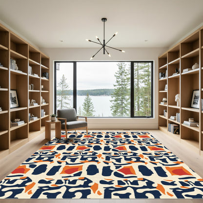Abstract Ochre Red Midnight Shapes Rug