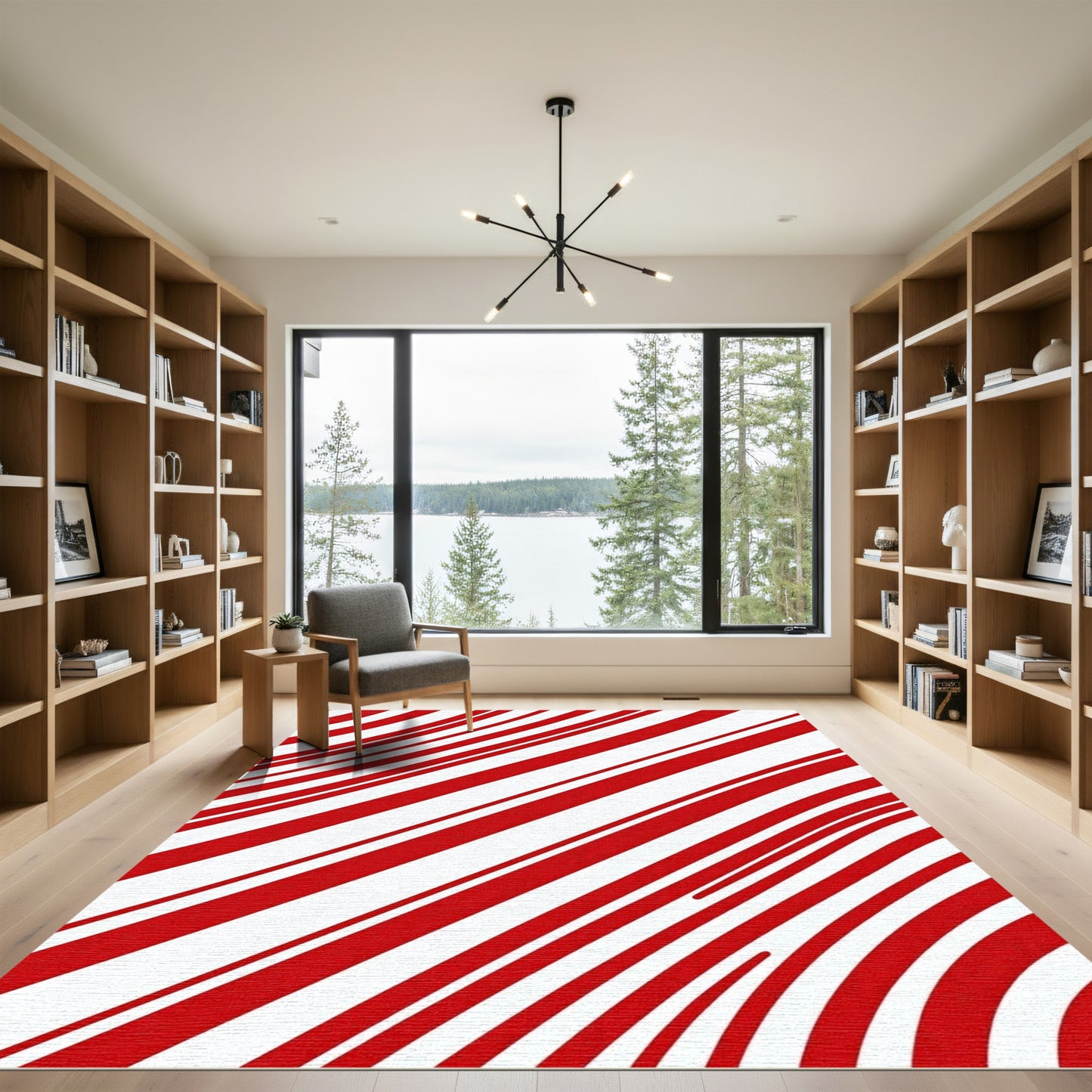Bold Red White Diagonal Stripes Rug