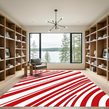 Bold Red White Diagonal Stripes Rug