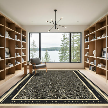 Abstract Speckled Black Ivory Border Rug