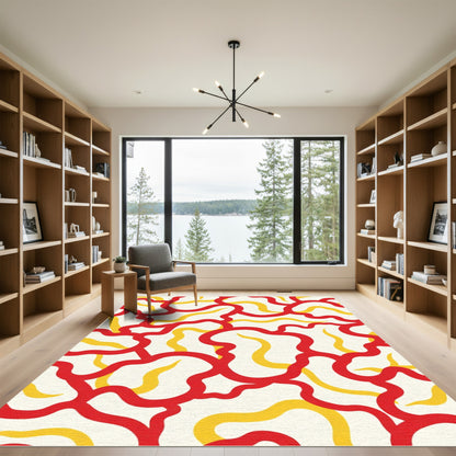 Crimson Yellow Abstract Swirl Rug