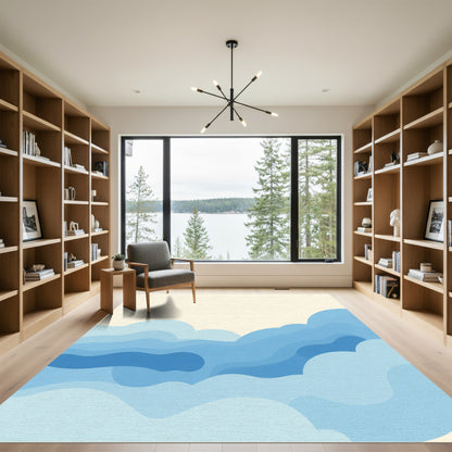 Aqua Blue Layered Cloudscape Abstract Rug