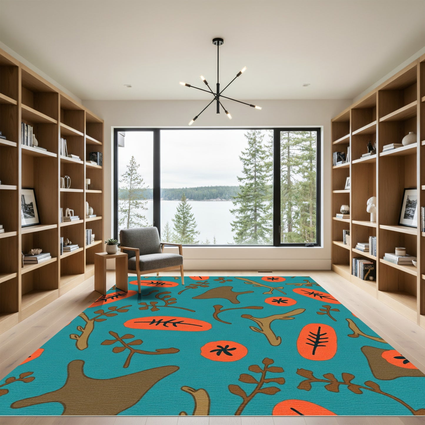 Teal Orange Abstract Organic Shapes Rug