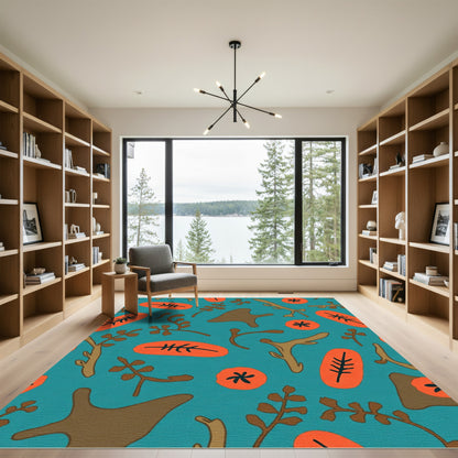 Teal Orange Abstract Organic Shapes Rug