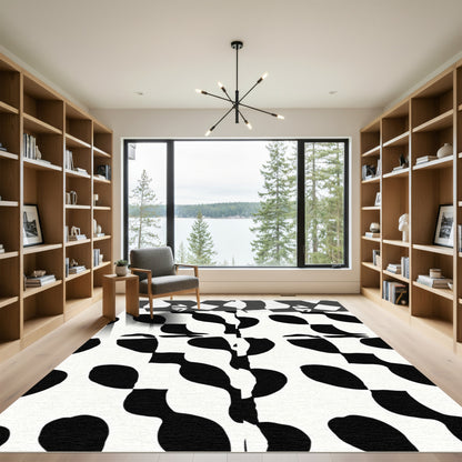 Abstract Black White Flowing Organic Rug
