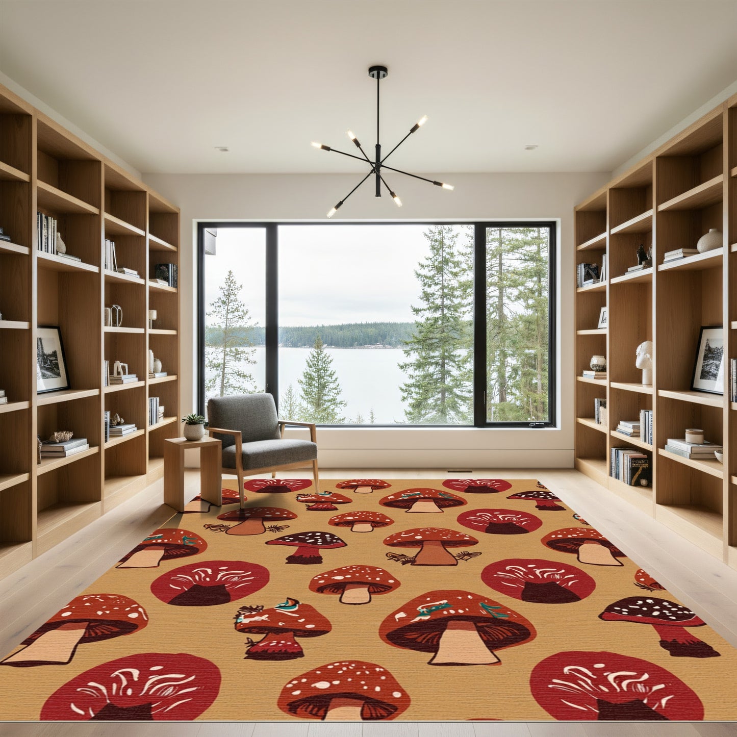 Earthy Red Mushroom Woodland Pattern Rug