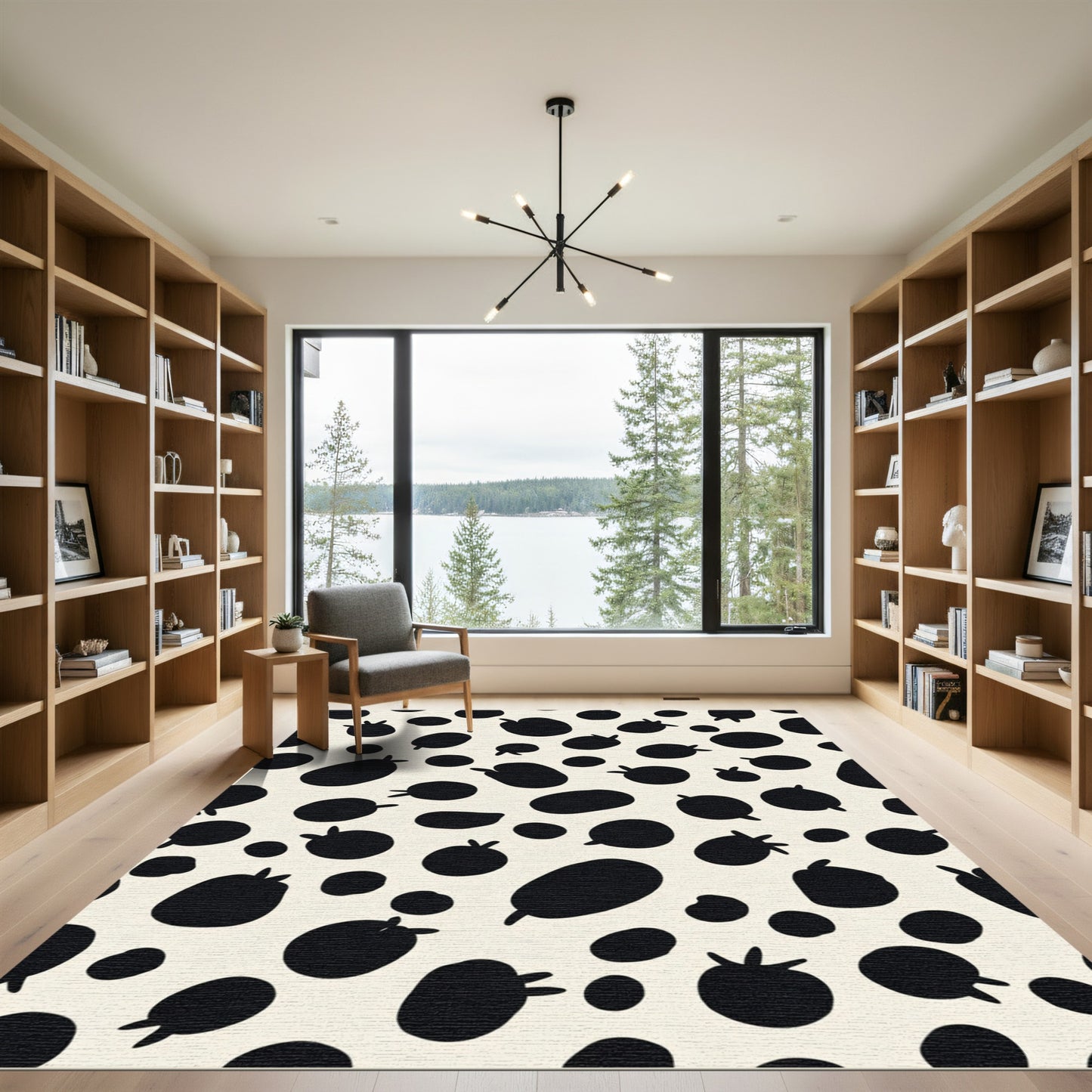 Cream and Black Polka Dot Cluster Rug