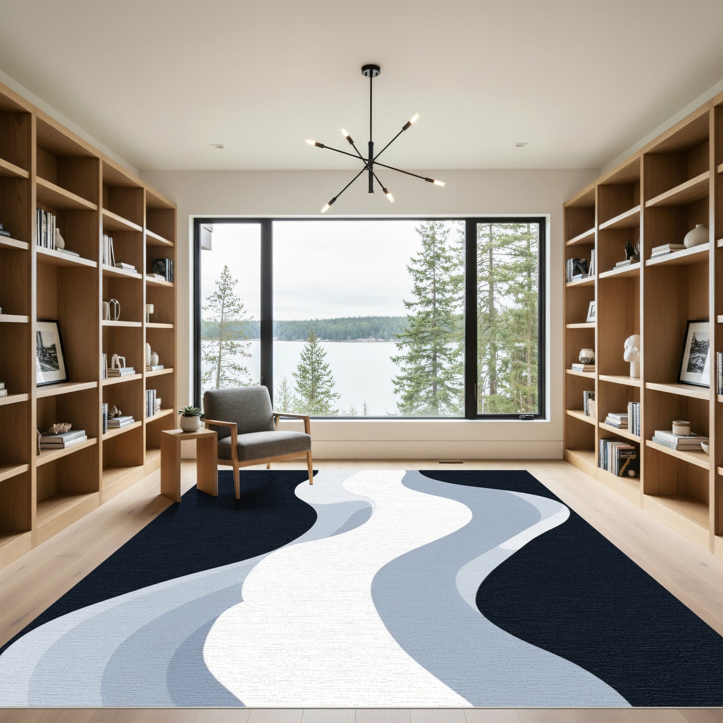 Abstract White Blue Wave Flow Rug