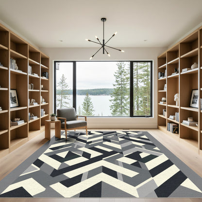 Monochromatic Geometric Interlocking Shapes Rug