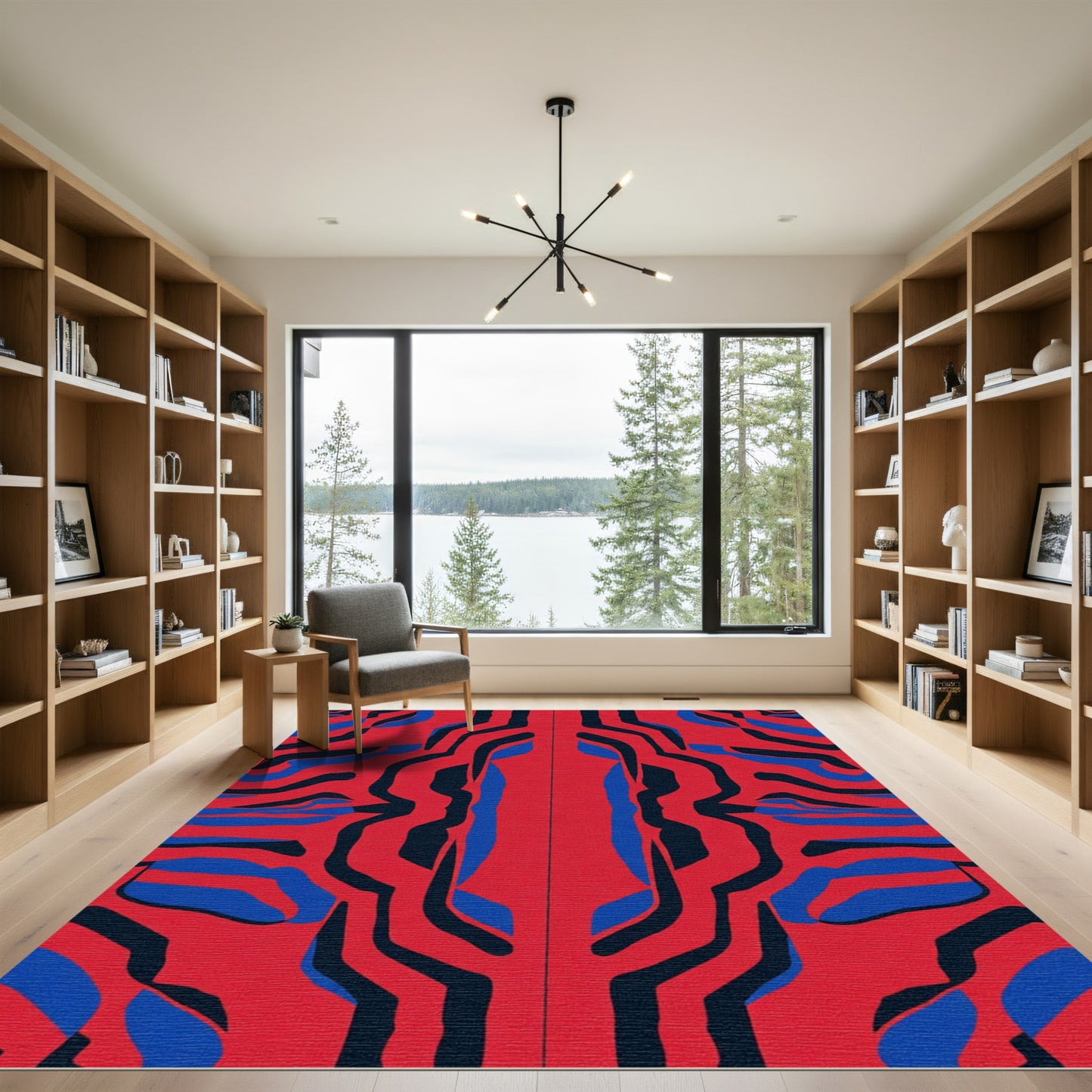 Bold Red Blue Abstract Stripes Rug