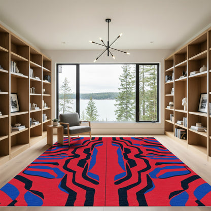 Bold Red Blue Abstract Stripes Rug
