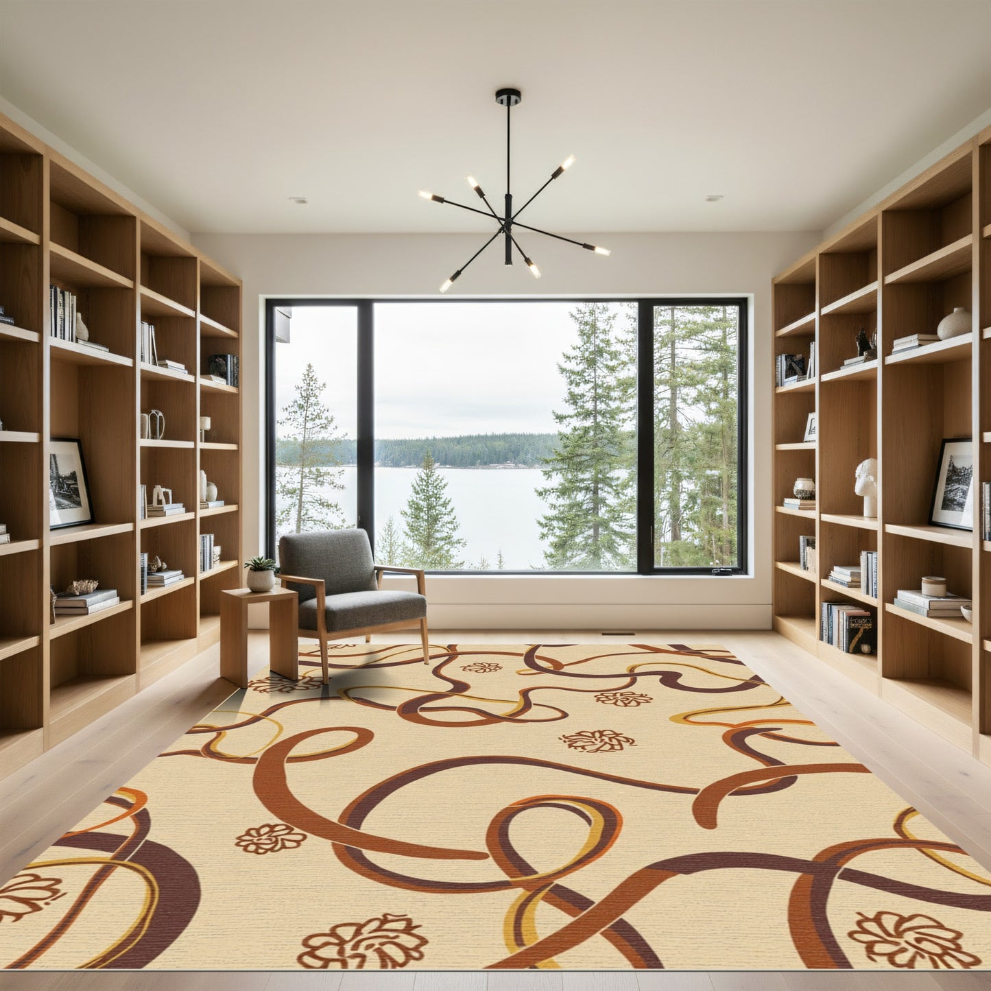 Brown Swirls Floral Abstract Rug