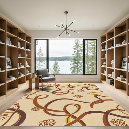 Brown Swirls Floral Abstract Rug