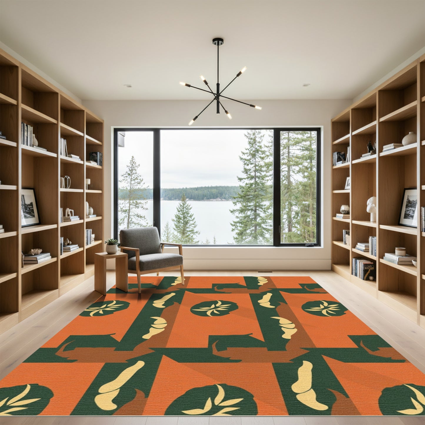 Orange Green Abstract Shape Collage Rug