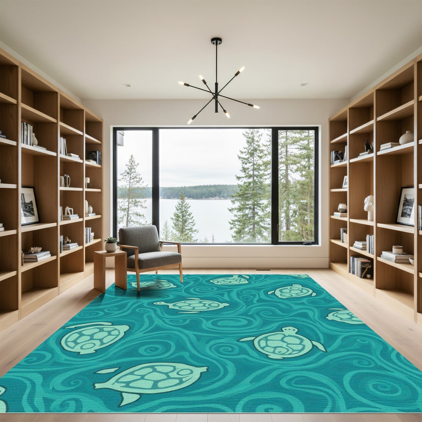 Teal Sea Turtle Swirls Rug