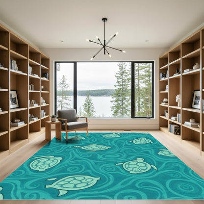 Teal Sea Turtle Swirls Rug