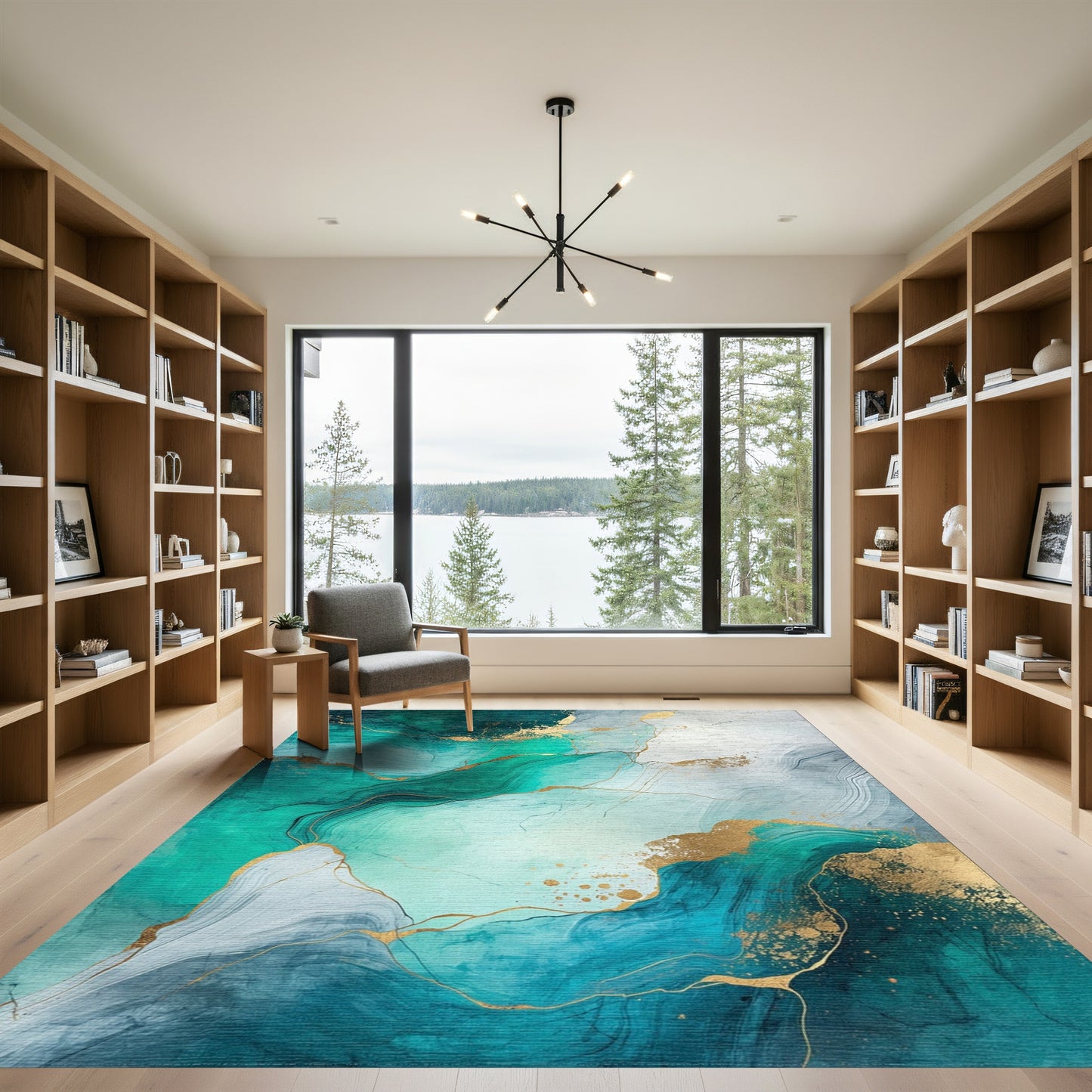 Teal Gold Fluid Marble Rug