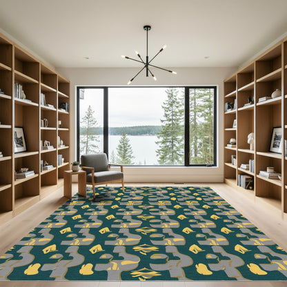 Jade And Gold Abstract Sculptural Forms Rug