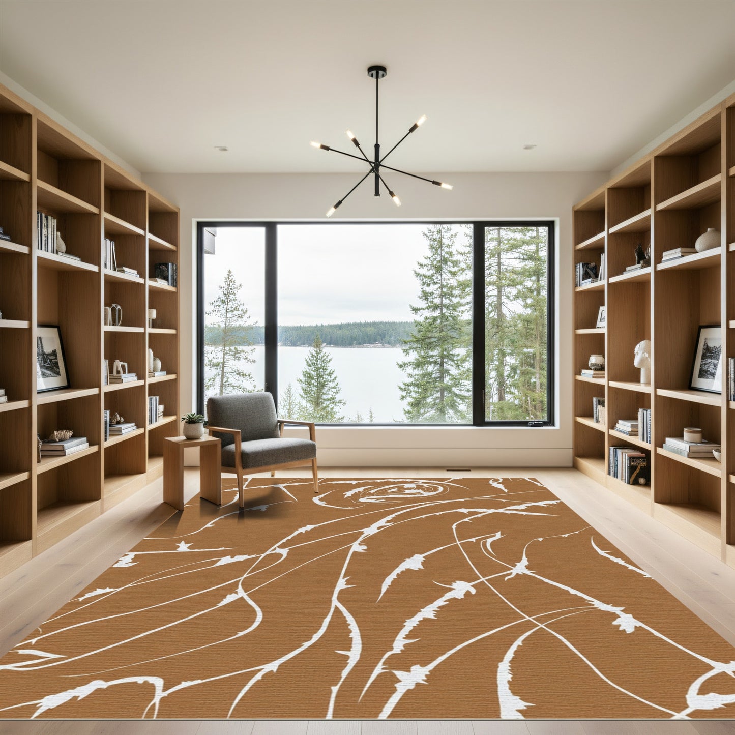 Brown White Abstract Spiky Vines Rug