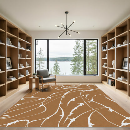 Brown White Abstract Spiky Vines Rug