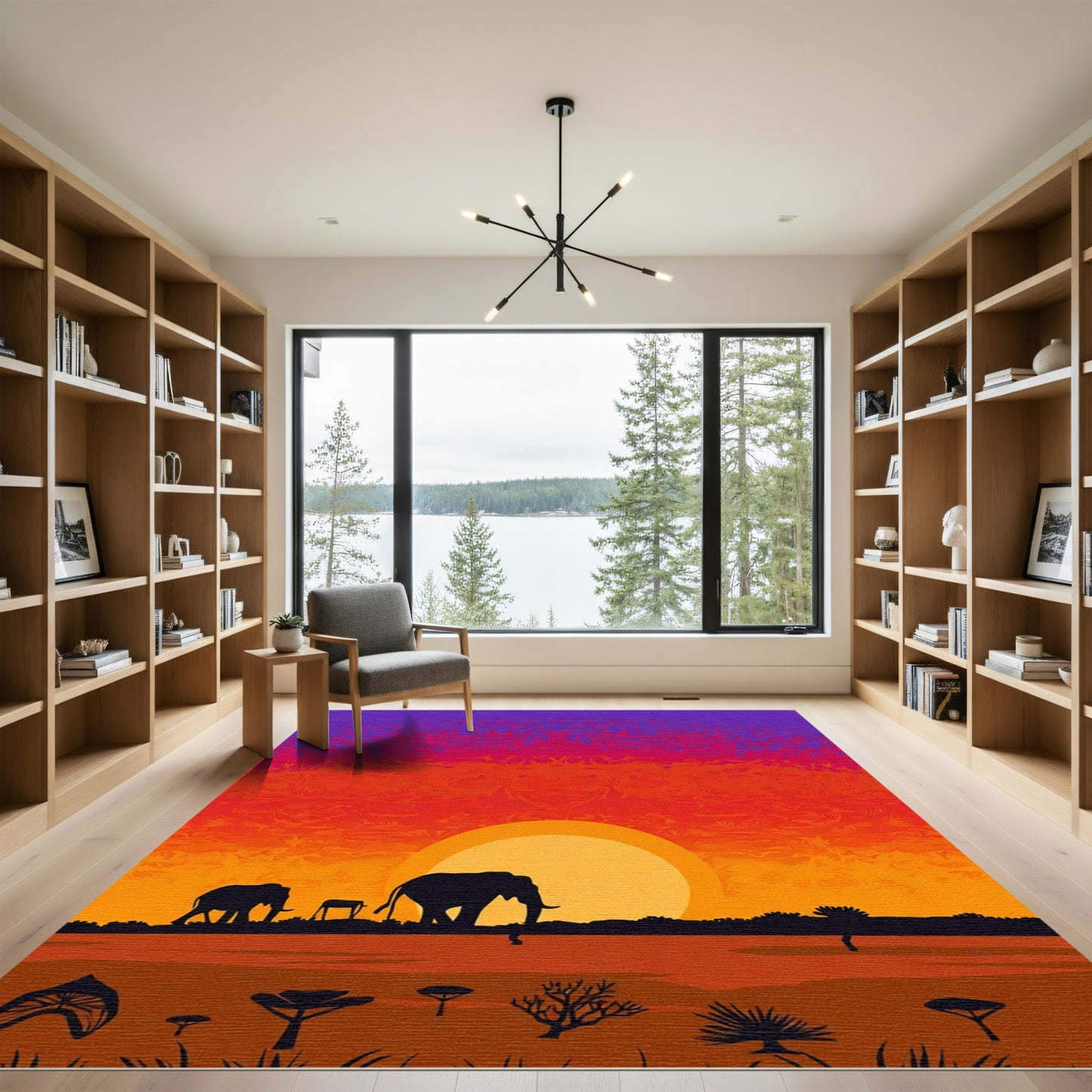 Vibrant African Sunset Elephant Herd Rug