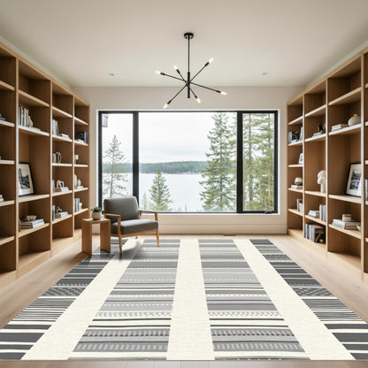 Gray Cream Striped Geometric Rug
