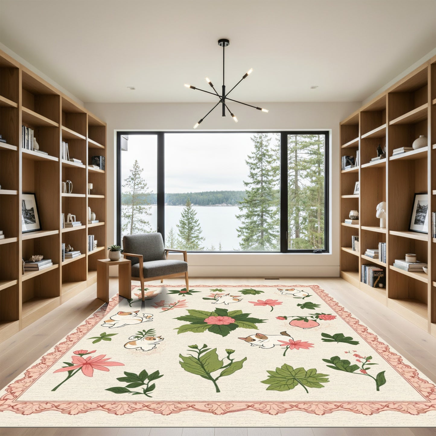 Playful Cats And Pink Floral Scatter Rug
