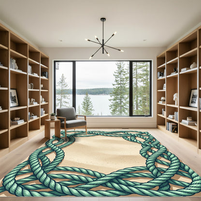 Ocean Blue Woven Rope Frame Rug