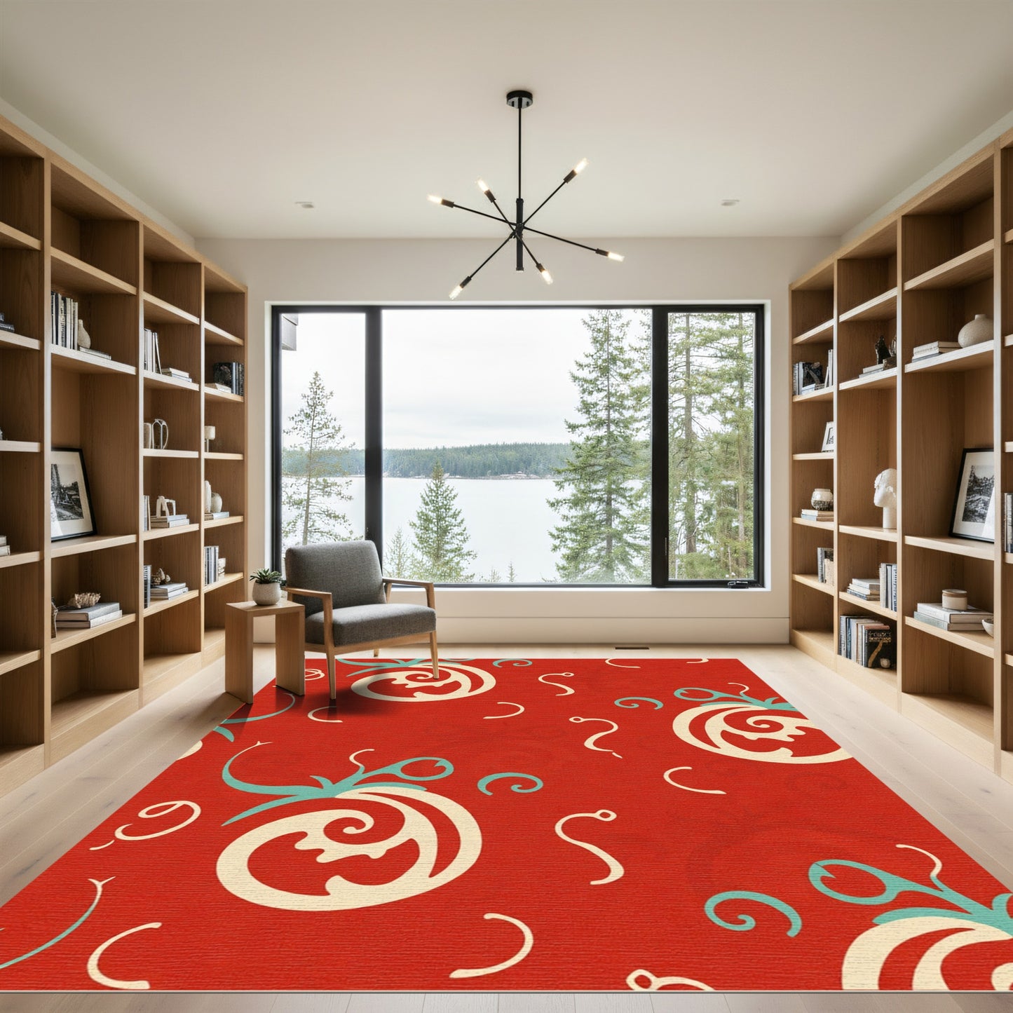 Crimson Organic Swirl Medallion Jacquard Rug