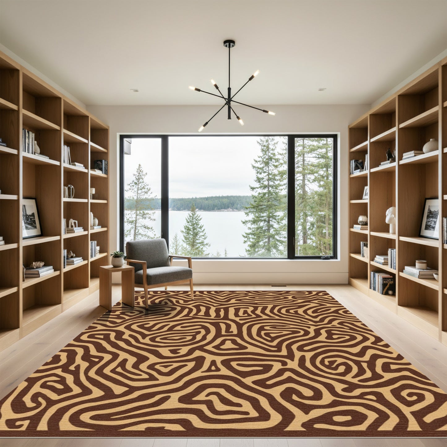 Brown And Tan Abstract Maze Rug