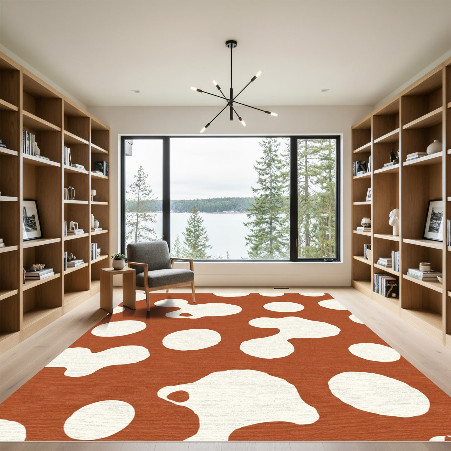 Rust White Organic Round Shapes Rug
