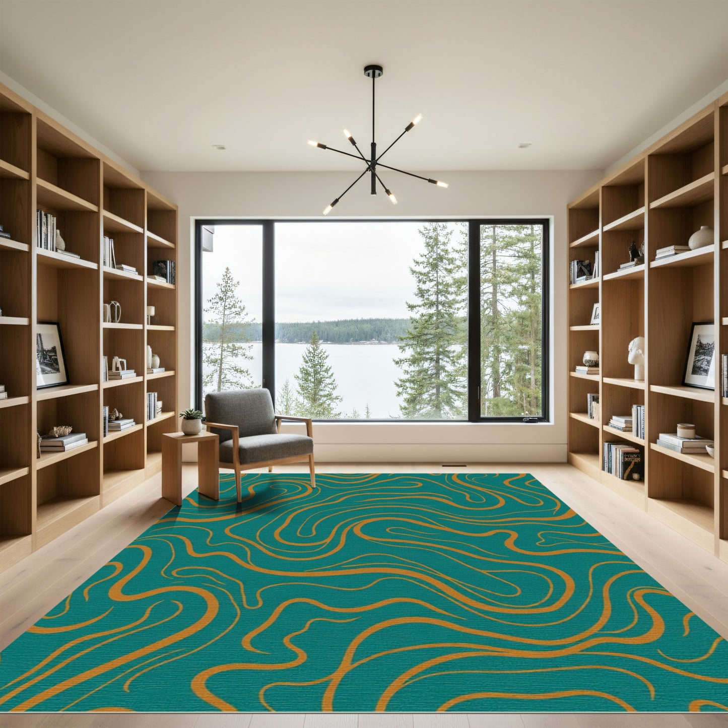 Teal Orange Abstract Swirl Rug