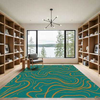 Teal Orange Abstract Swirl Rug