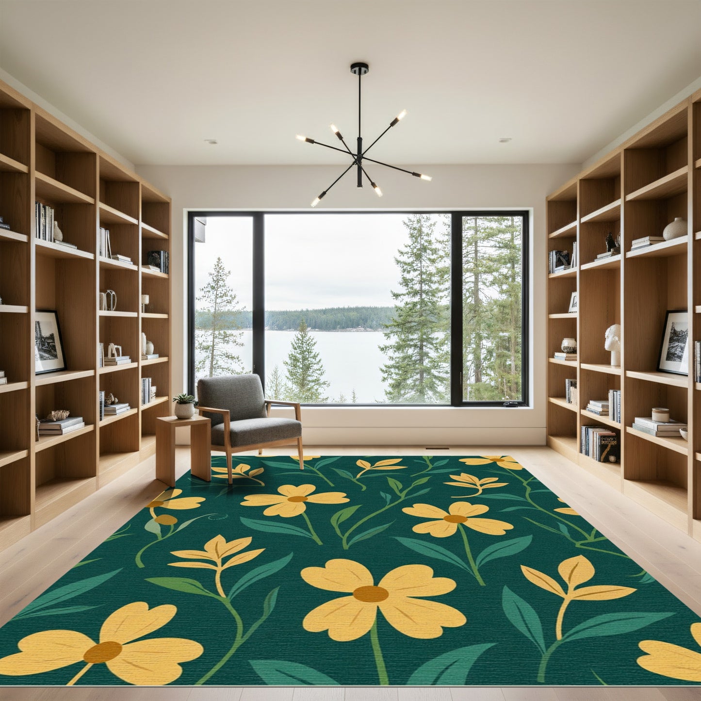 Golden Flowers Green Foliage Rug
