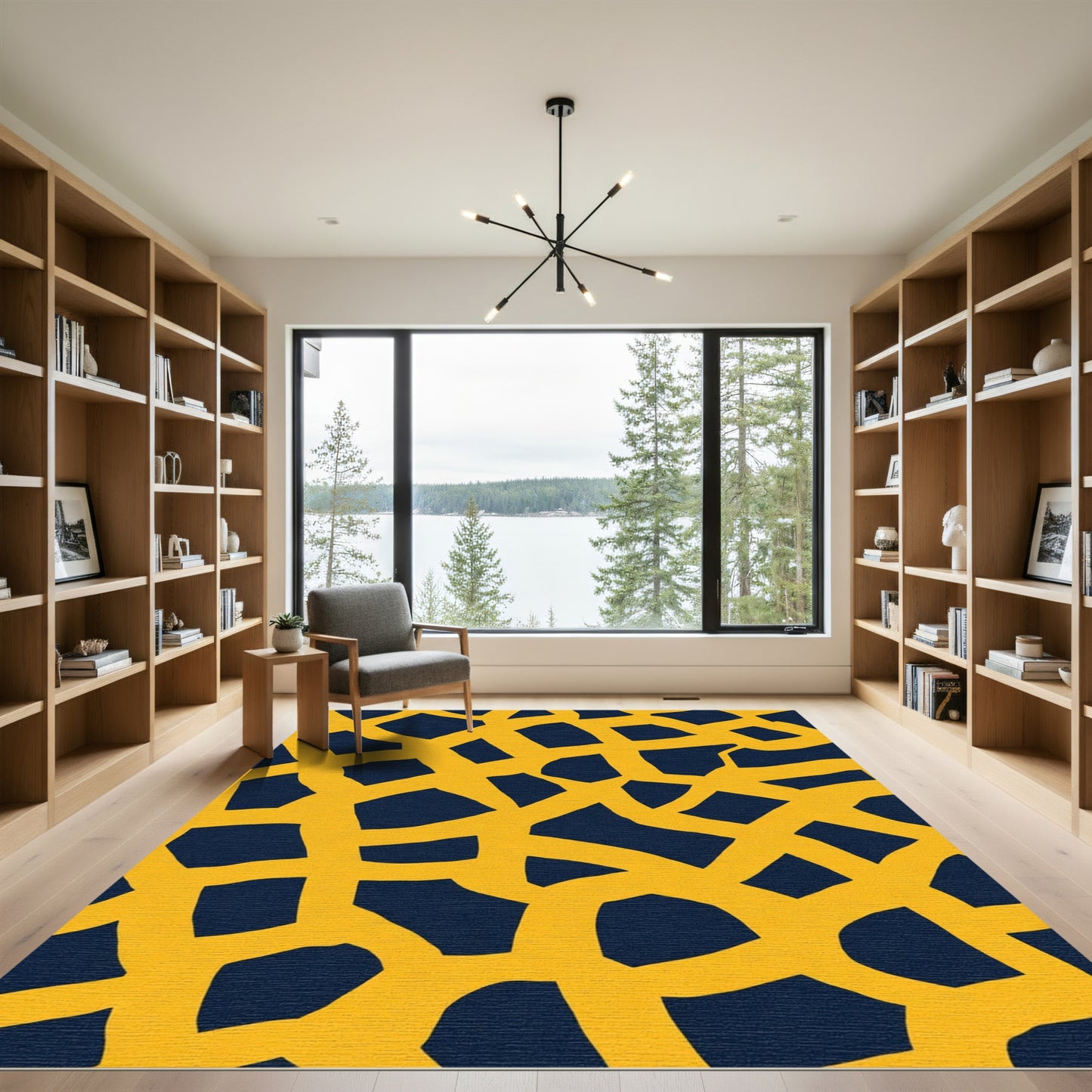 Bold Ochre Abstract Intersecting Lines Rug