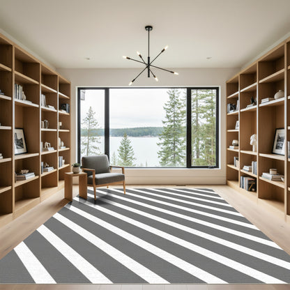 Modern Gray White Diagonal Stripes Rug