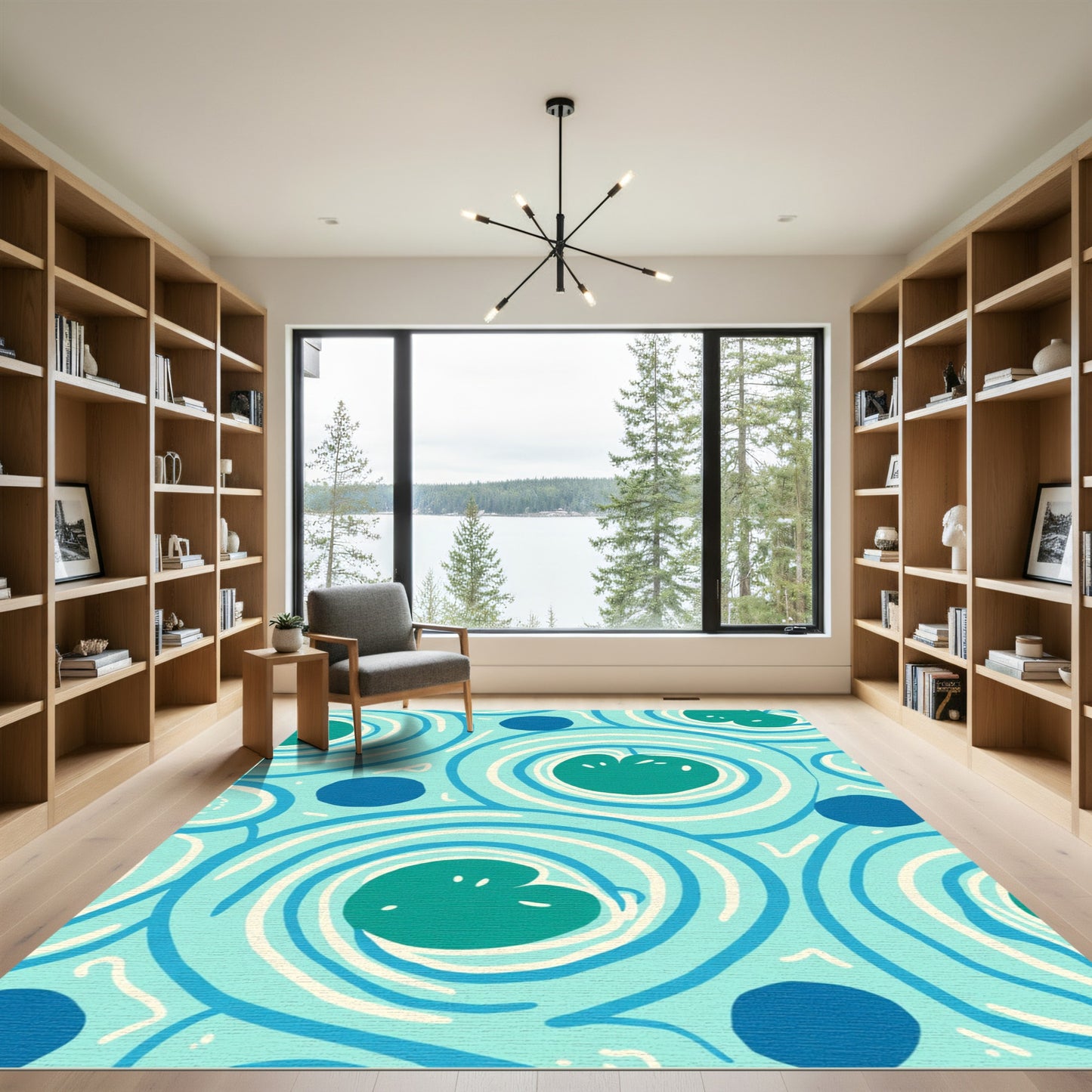 Aqua Swirl Lily Pad Dot Rug