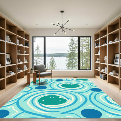 Aqua Swirl Lily Pad Dot Rug