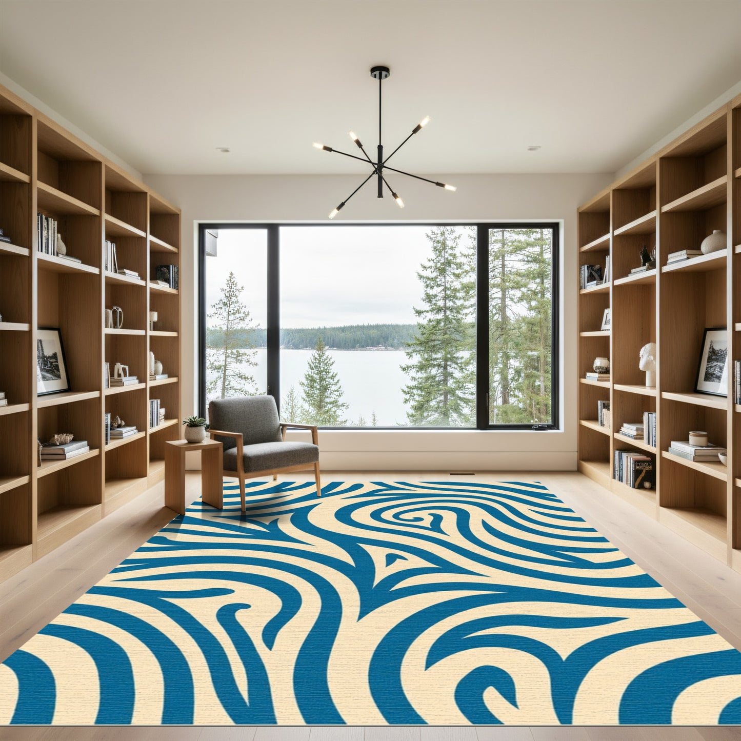 Deep Blue Swirl Abstract Organic Form Rug