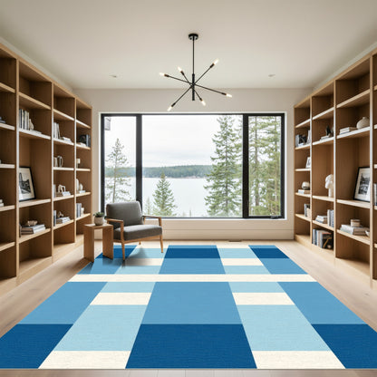 Duo Tone Blue Geometric Blocks Rug