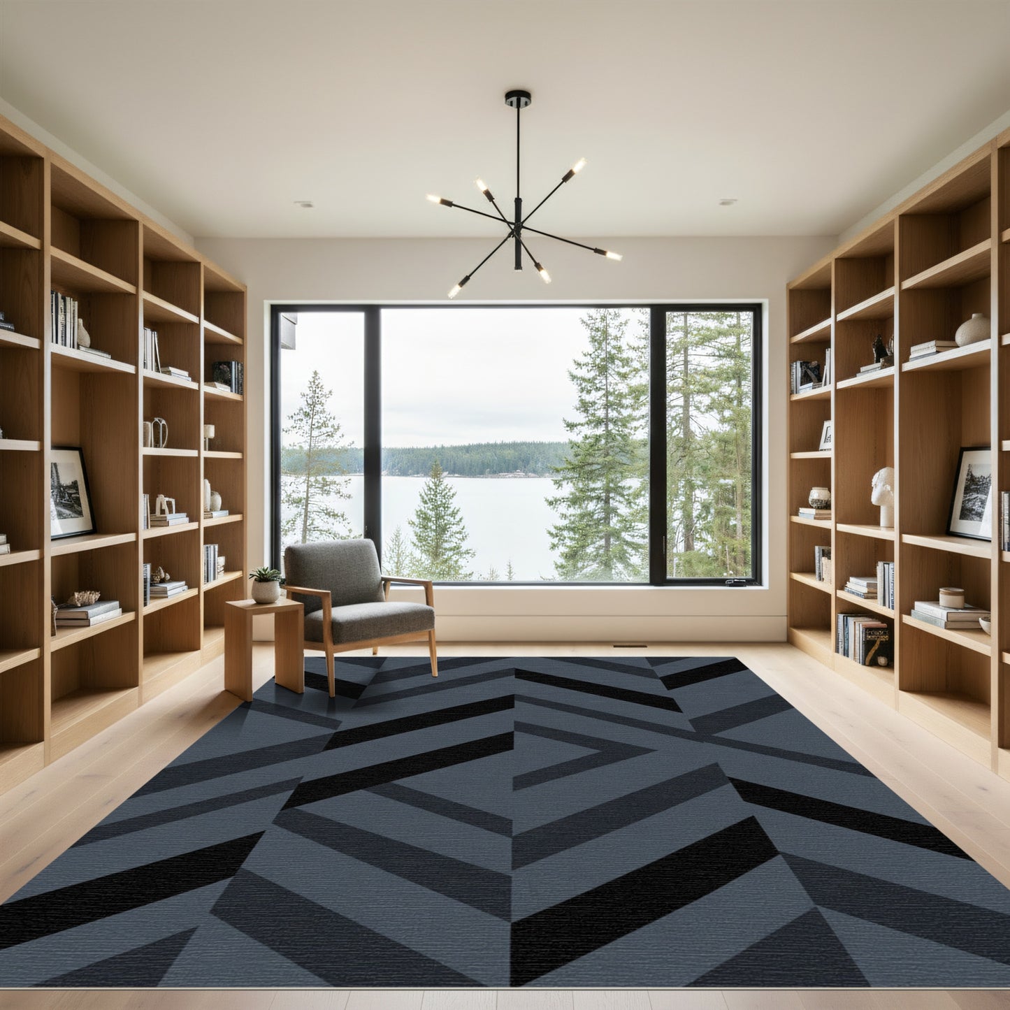 Dark Gray Herringbone Geometric Rug
