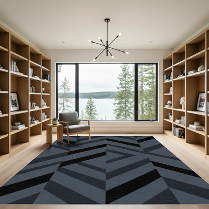 Dark Gray Herringbone Geometric Rug