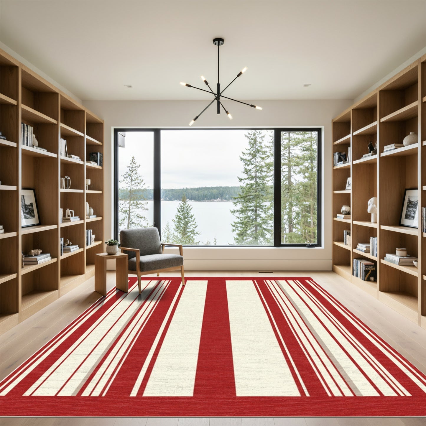 Red Cream Vertical Stripe Rug