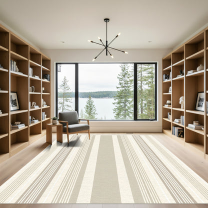 Neutral Earth Tone Vertical Stripe Rug