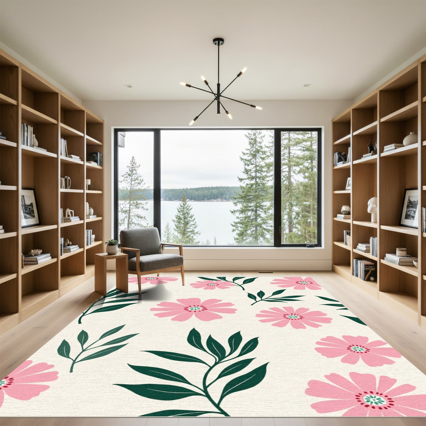 Pink Floral Branches Garden Rug
